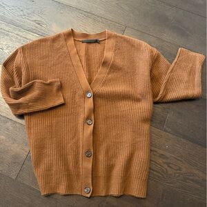 Jenni Kayne Brown Ribbed Cashmere Cocoon Cardigan Sweater